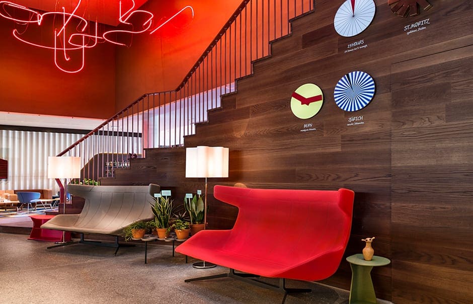 Reception. 25hours Hotel Zurich West, Switzerland. © Photo by Jonas Kuhn