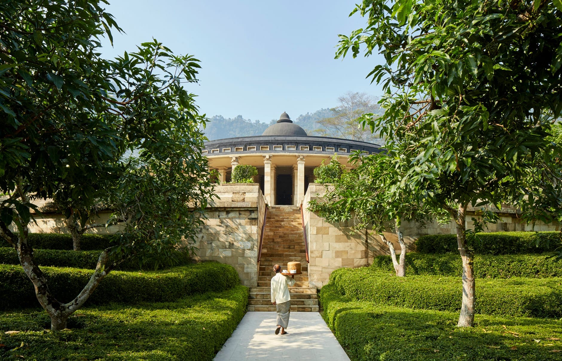 Amanjiwo, Java, Indonesia. Luxury Hotel Review by TravelPlusStyle. Photo © Aman Resorts amanjiwo-indonesia-room-service-walkway_high-res_11233