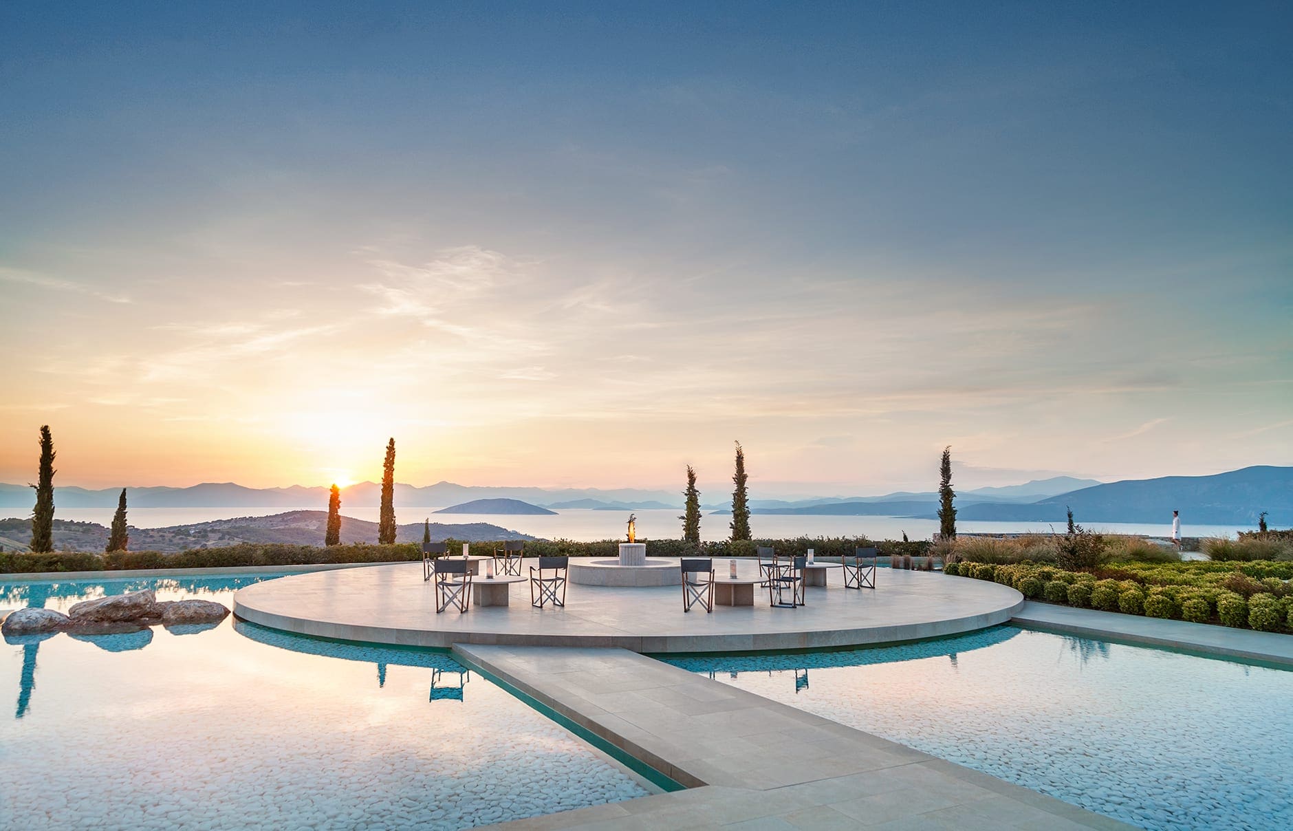 Amanzoe, Porto Heli, Peloponnese, Greece. Luxury Hotel Review by TravelPlusStyle. © Aman Resorts amanzoe-greece-hero-image-main-terrace_original_6805