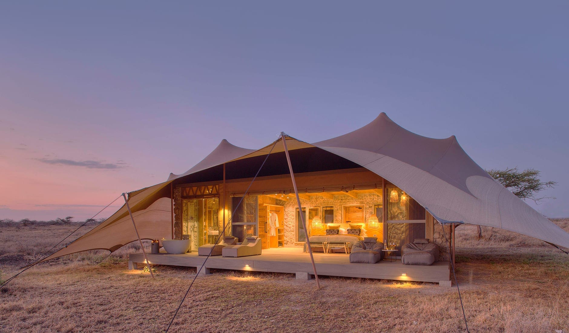namiri-plains-tent-exterior-at-dawn