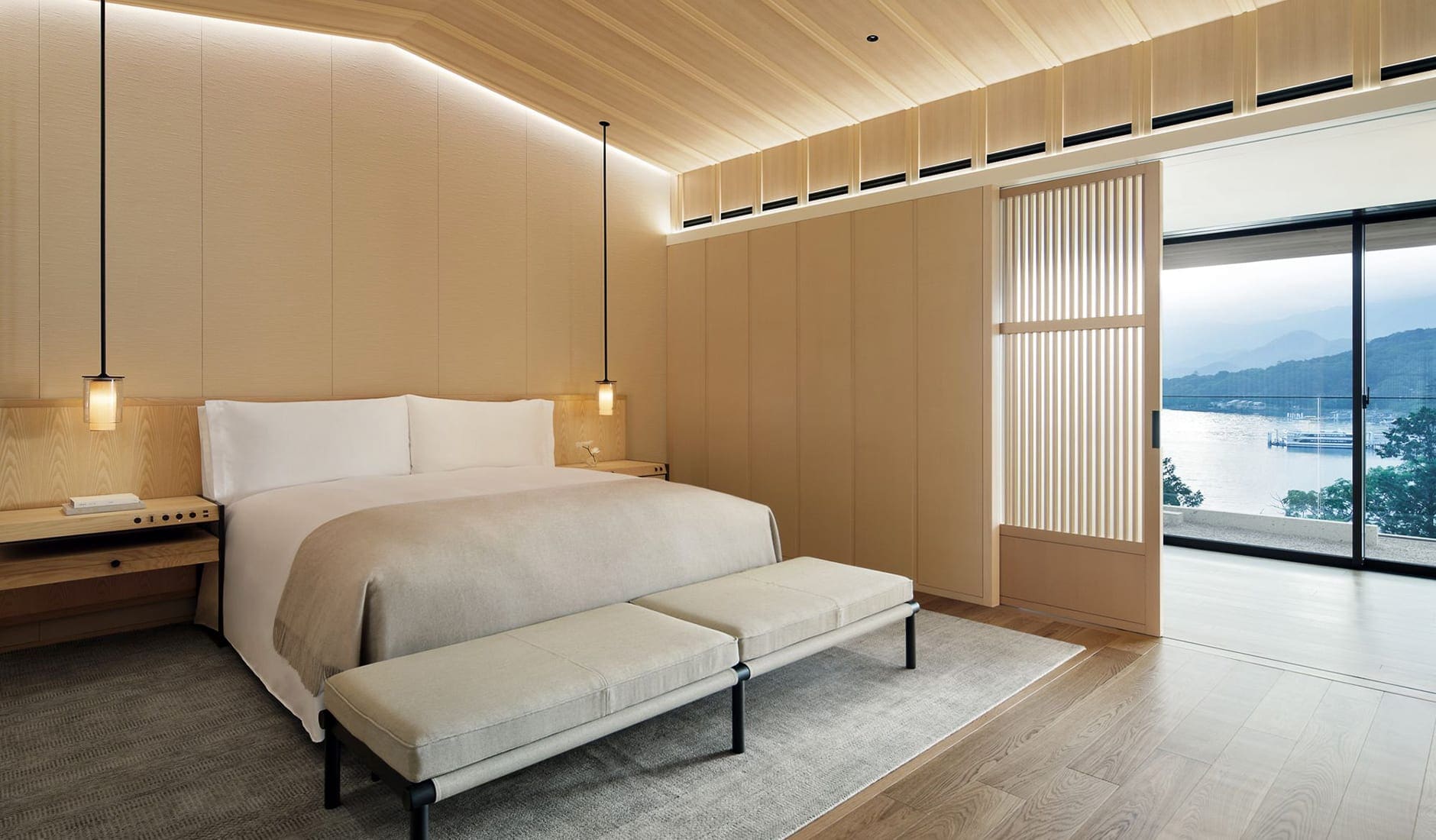 The Ritz-Carlton, Nikko, Japan. TravelPlusStyle.com the-ritz-carlton-nikko-japantyonz-lake-bedroom-50716778