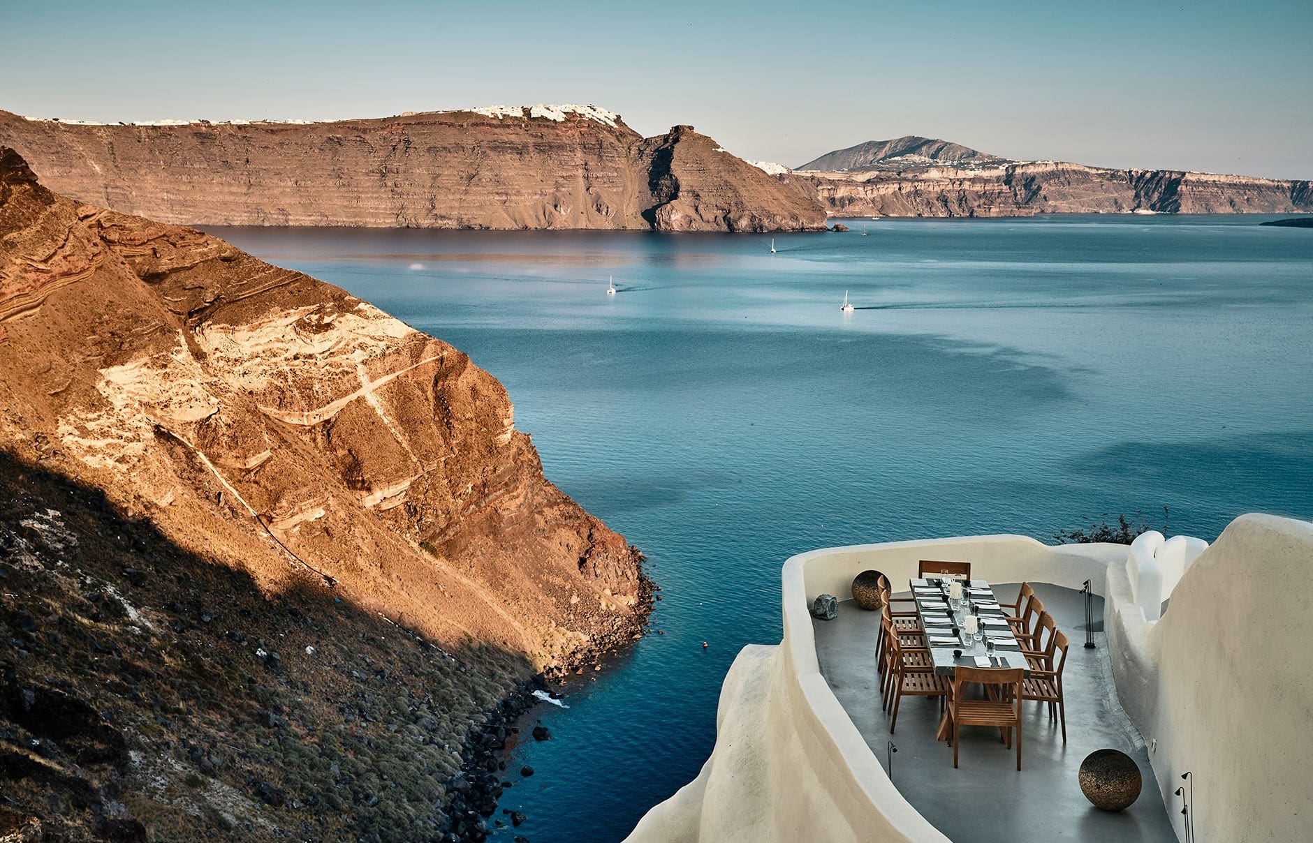 Mystique, Santorini, Greece. Hotel Review by TravelPlusStyle. Photo © Marriott International 117130762-h1-jtrml-lounge-restaurant-4805-hor-clsc