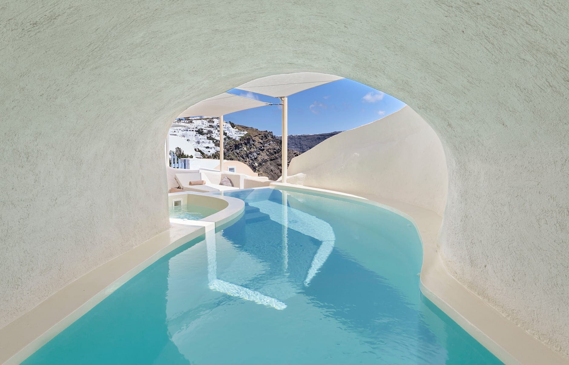 Mystique, Santorini, Greece. Hotel Review by TravelPlusStyle. Photo © Marriott International jtrml-mystery-villa-4790-hor-clsc