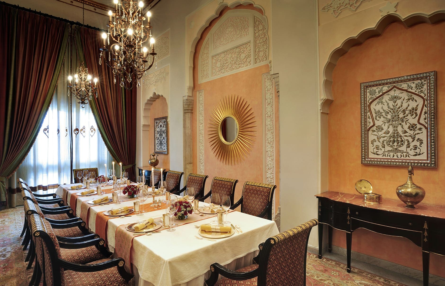 Taj Rambagh Palace, Jaipur, India. Luxury Hotel Review by TravelPlusStyle. Photo © Taj Hotels Resorts and Palaces hi_h4ej0_27652479_palace-board-room-private-dining-room-3